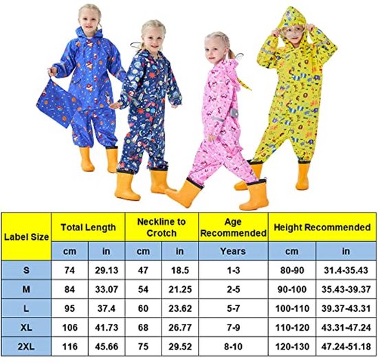 FILOWA Kinderregenpak Meisjes Ademend Met Capuchon Eendelig Regenpaks Waterdicht Lichtgewicht Regenjas Met Draagbare Tas Trekking Regenkleding Voor Kinderen 7-9 Jaar, Kleurrijk
