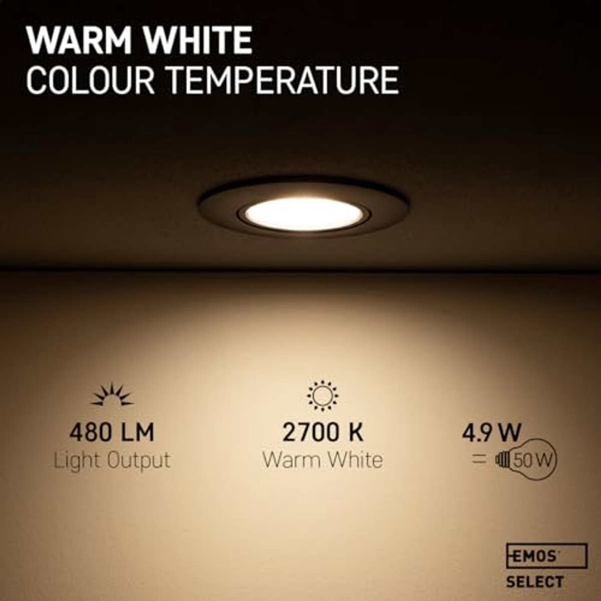 Dimbare LED inbouwspots voor binnen, 3 ronde spotjes 2700K warm wit, 4.9W, 480 Lumen, ultraplatte design, kantelbaar