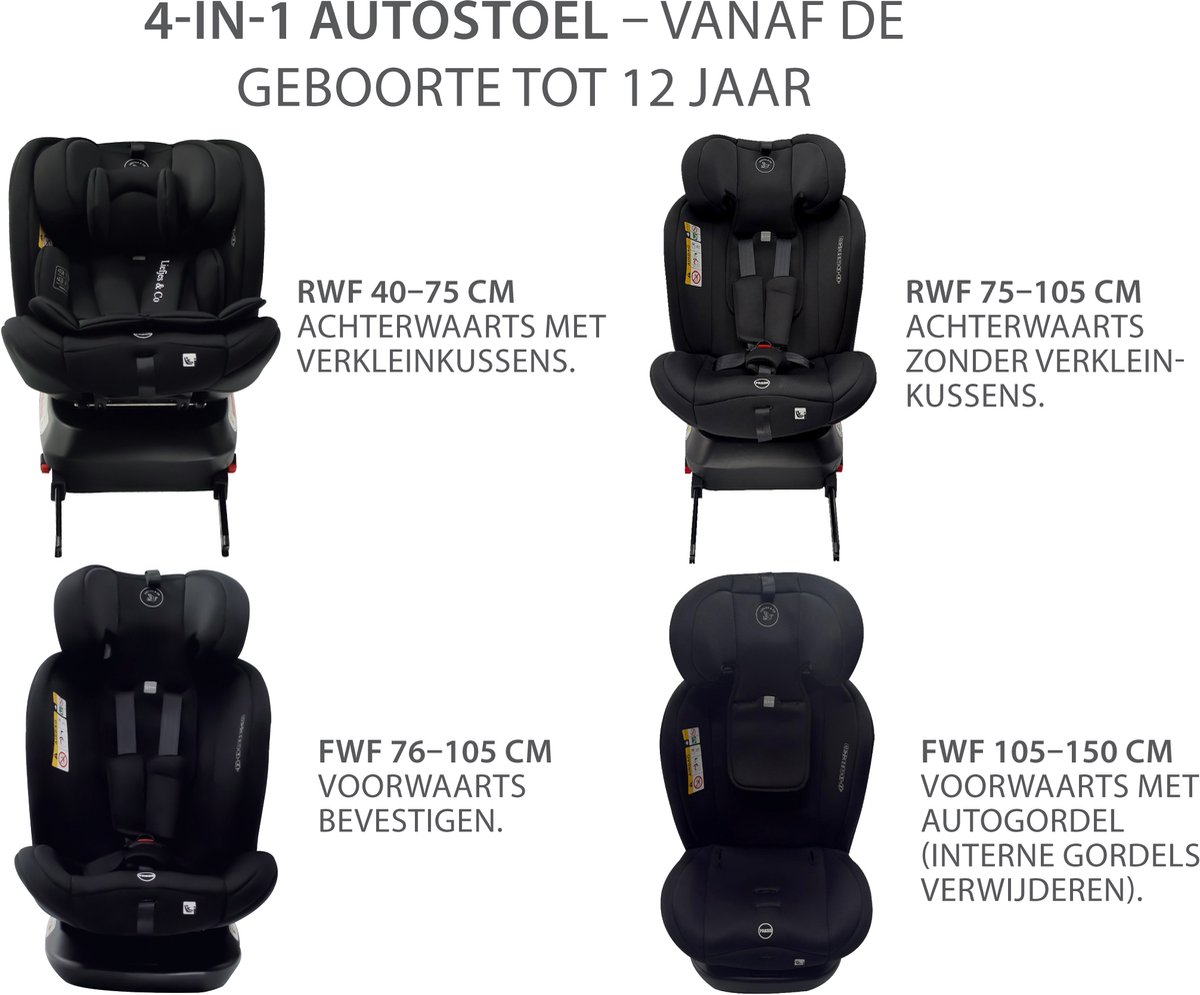 Liefjes & Co Growsafe Autostoel – i-Size 4-in-1 – 360° Draaibaar – ISOFIX & Top Tether – Groep 0/1/2/3 (40–150 cm) – foto 7