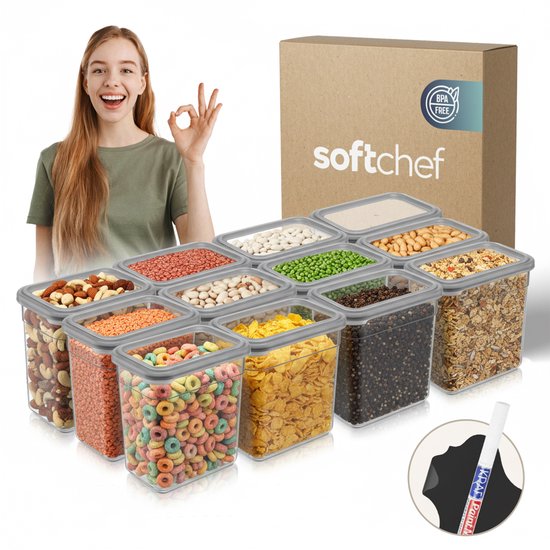 Coffret de conservation alimentaire rectangulaire Soft Chef Soft Box 12 pièces (12 × 2 200 ml) – Sans BPA, hermétique, empilable – Étiquettes et marqueur inclus