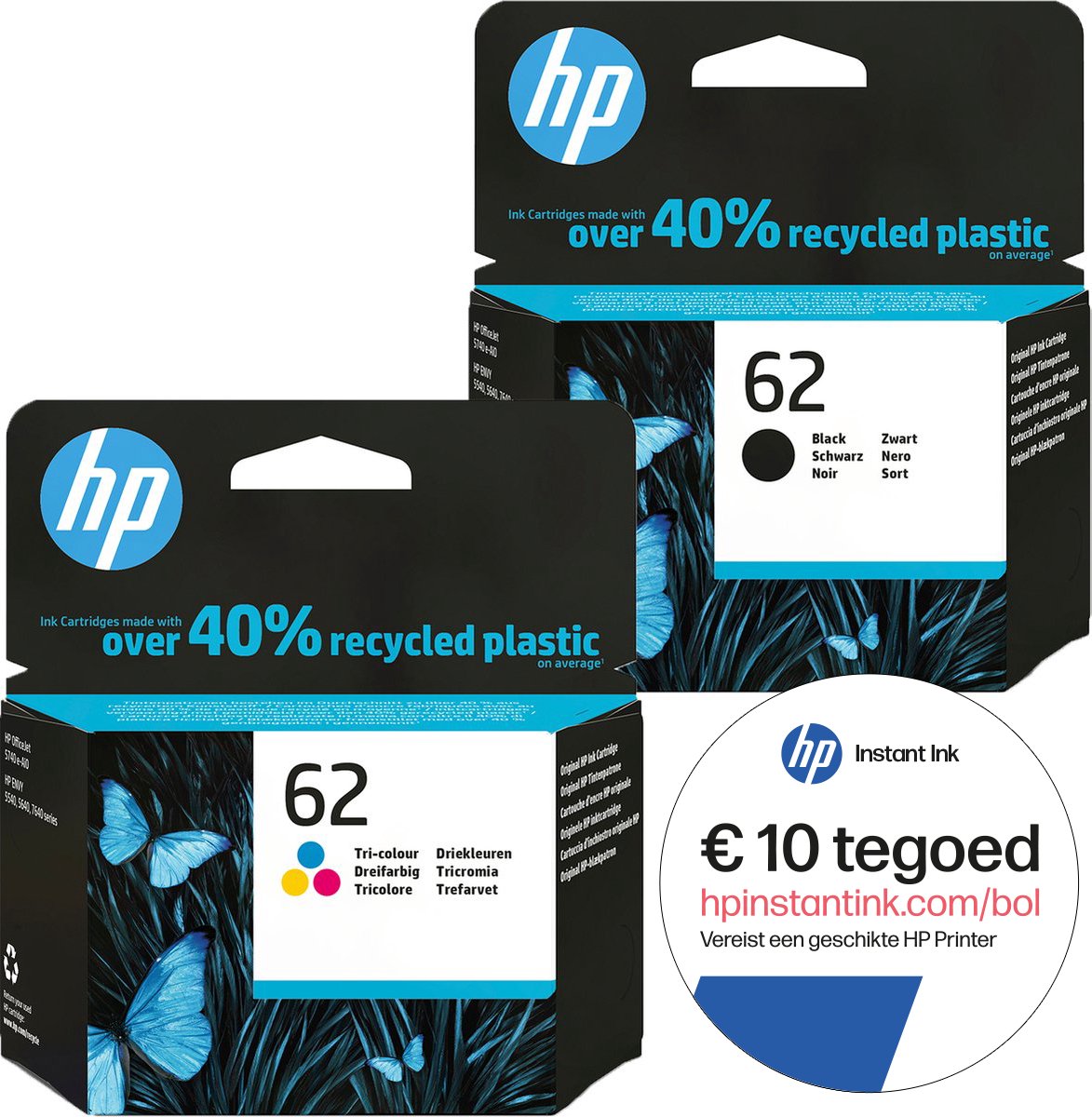HP 62 - Inktcartridge kleur & zwart + Instant Ink tegoed