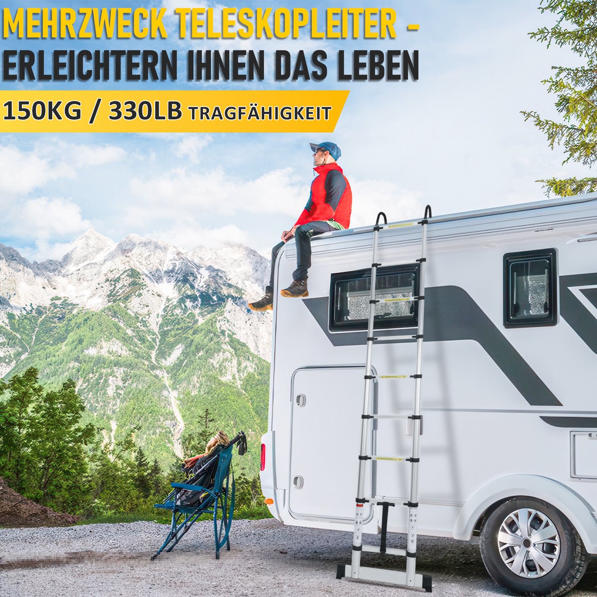 Telescopische Vouwladder - Telescopische Ladders - Werkhoogte 2,6M Zilver - zilverachtig - lichte uittrekbare ladder - met Barre d'équilibre en haken – foto 2