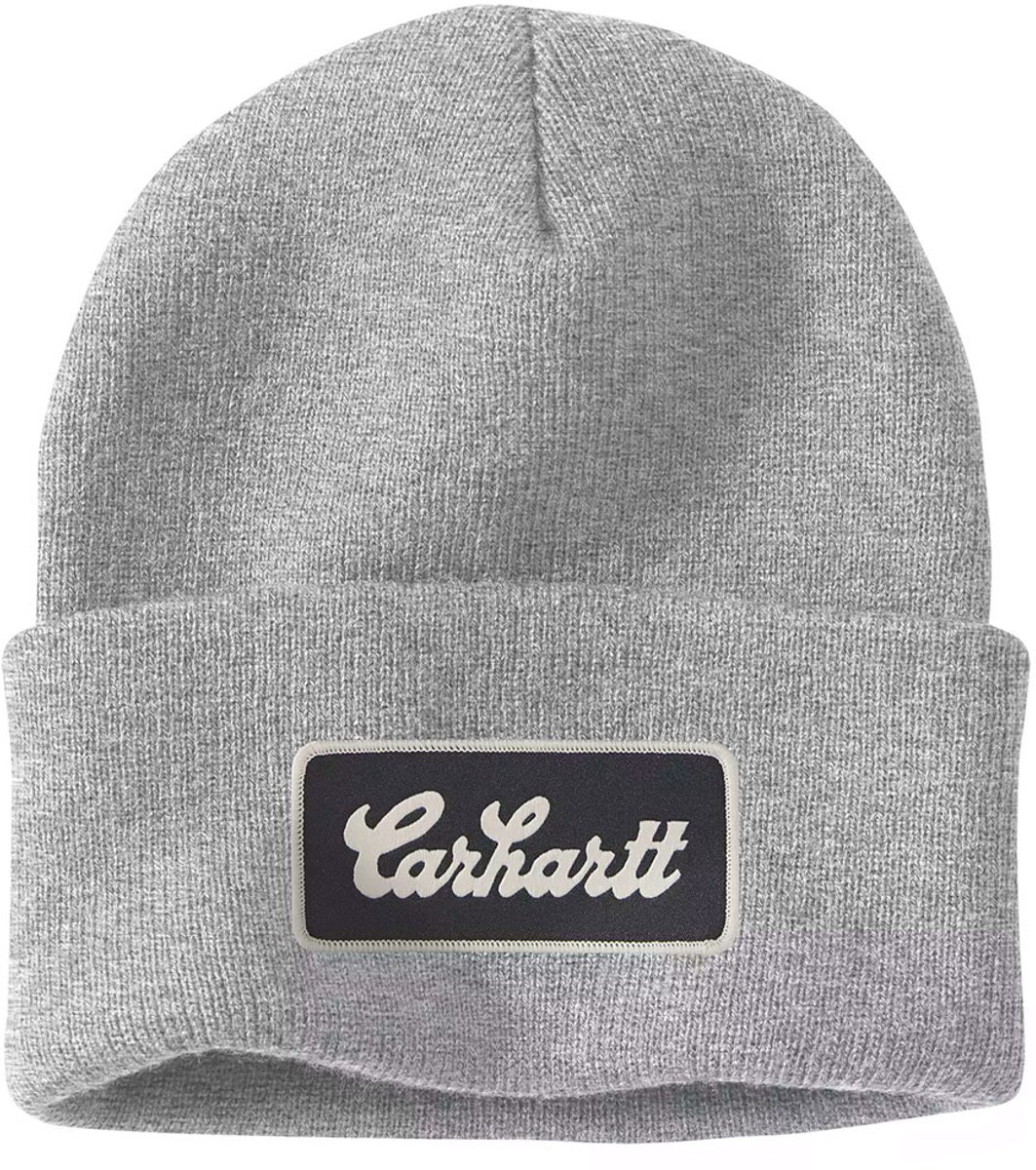 Carhartt Knit Cuffed Script Patch Beanie 107007 Heather Grijs