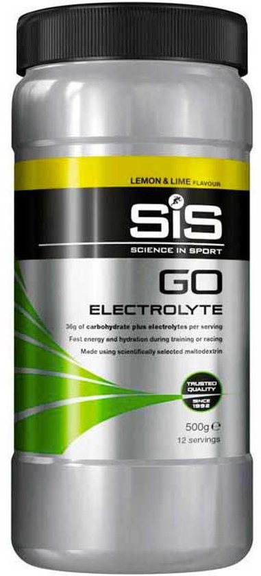 Zilveren pot SiS GO Elektrolytenpoeder. Citroen & limoen smaak, 500g, 12 porties. Met "Trusted Quality" keurmerk.