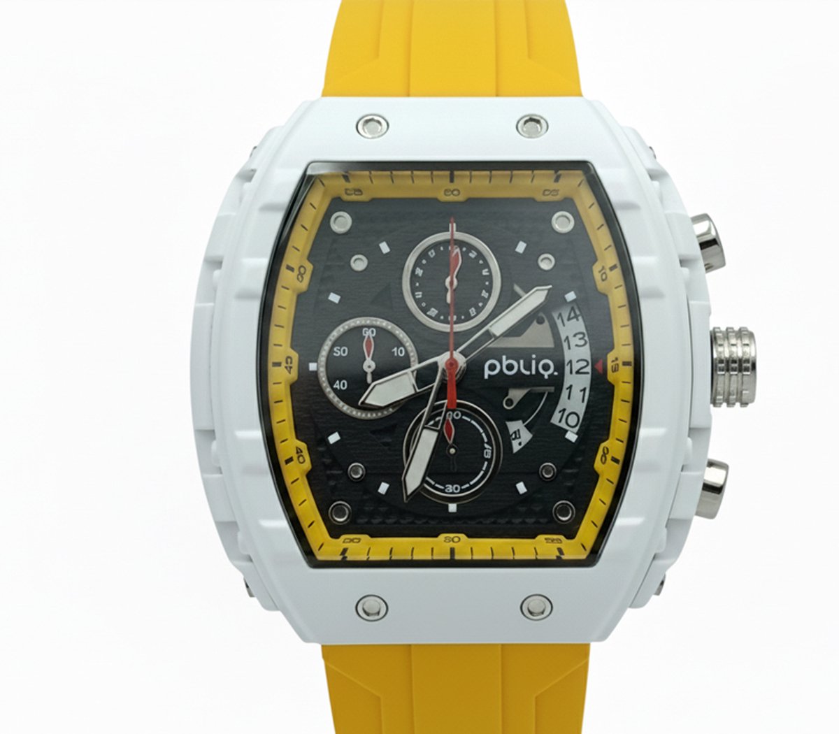 PBLIQ - Luxe Herenhorloge Geel Wit - Quartz Chronograaf Horloge