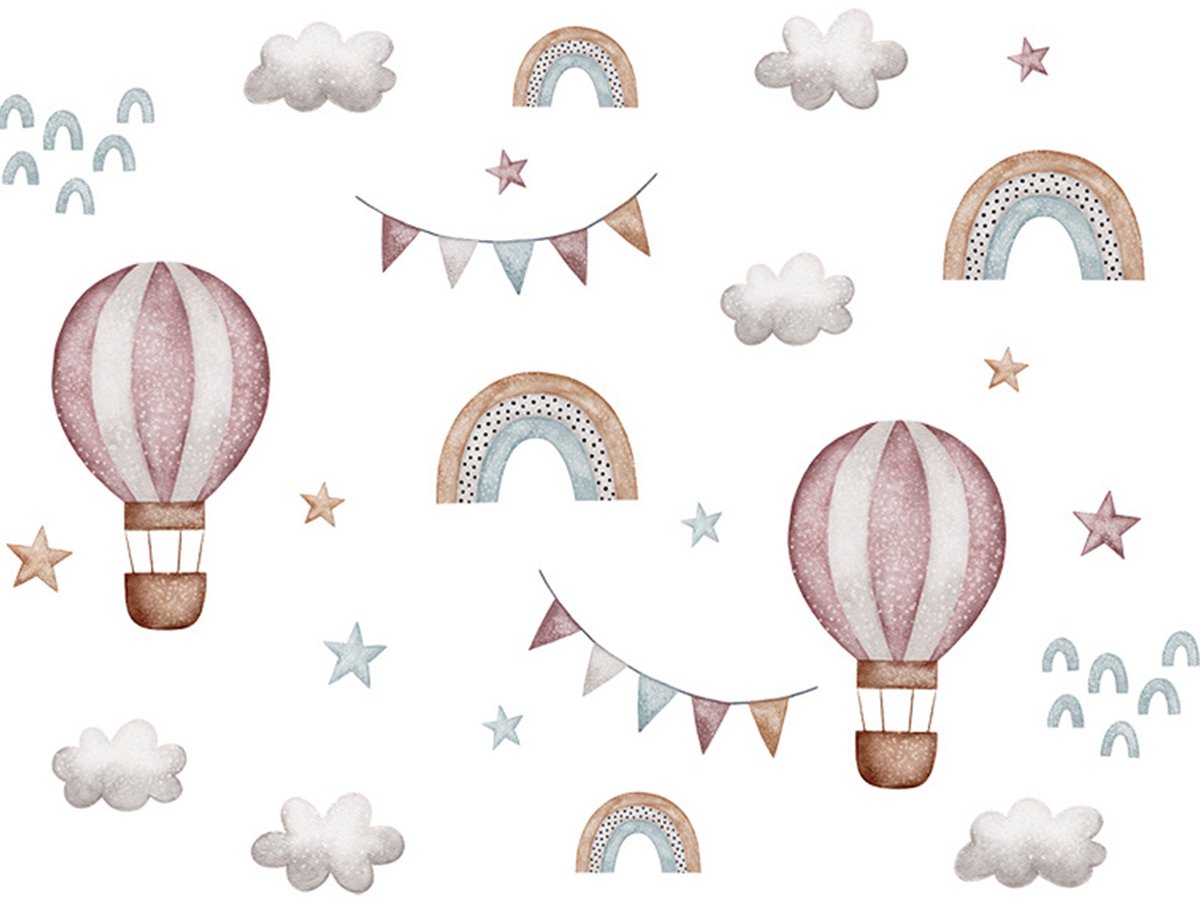 Sipo Wandsticker Ballonnen en Regenboog - Zelfklevende Muursticker voor Kinderkamer - 64x86 cm - Kleurrijke Decoratie voor Meisjes- en Jongenskamer