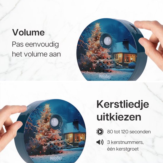 Kerstgeluiden huisje met kerstboom en sneeuwlandschap, volume aan te passen.
