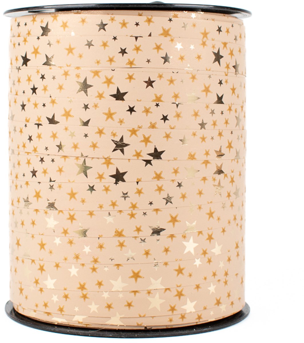 Krullint - 10 mm x 250 m - goud - sterretjes