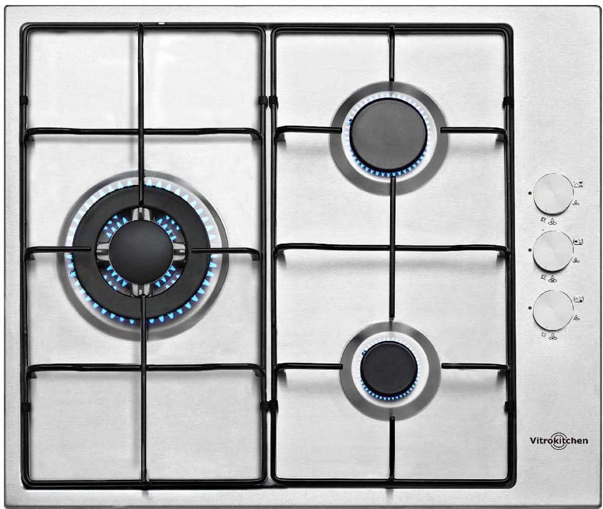 Vitrokitchen En630lib 60 Cm Gaskookplaat 3 Branders Zilver