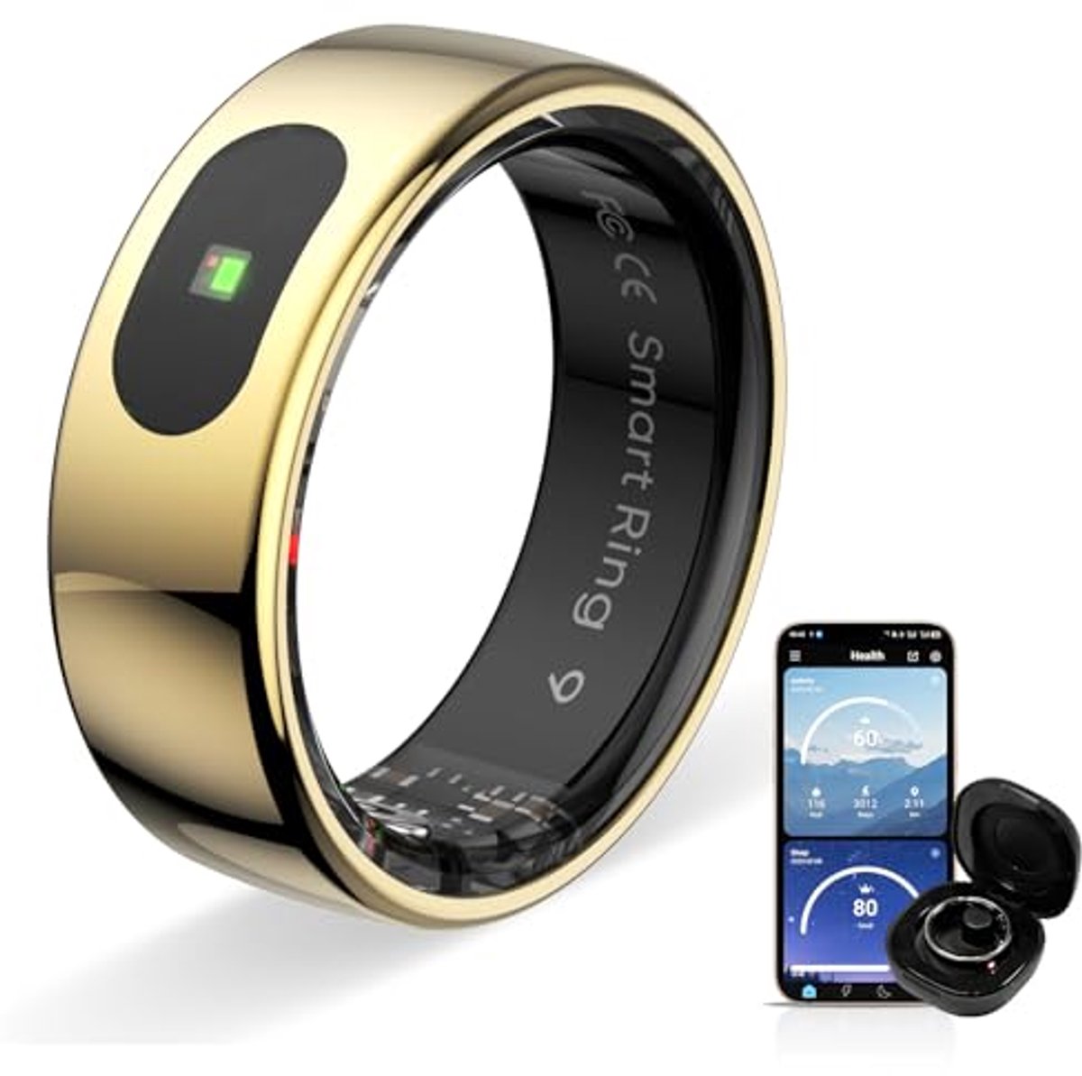 Slimme Ring met Fitness Tracker voor Heren en Dames - Waterdicht en Compatibel met iOS en Android - Gouden Kleur