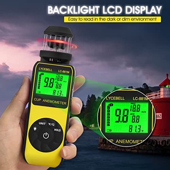 Draagbare Anemometer voor Windsnelheid en Temperatuur met Kompas — afbeelding 2