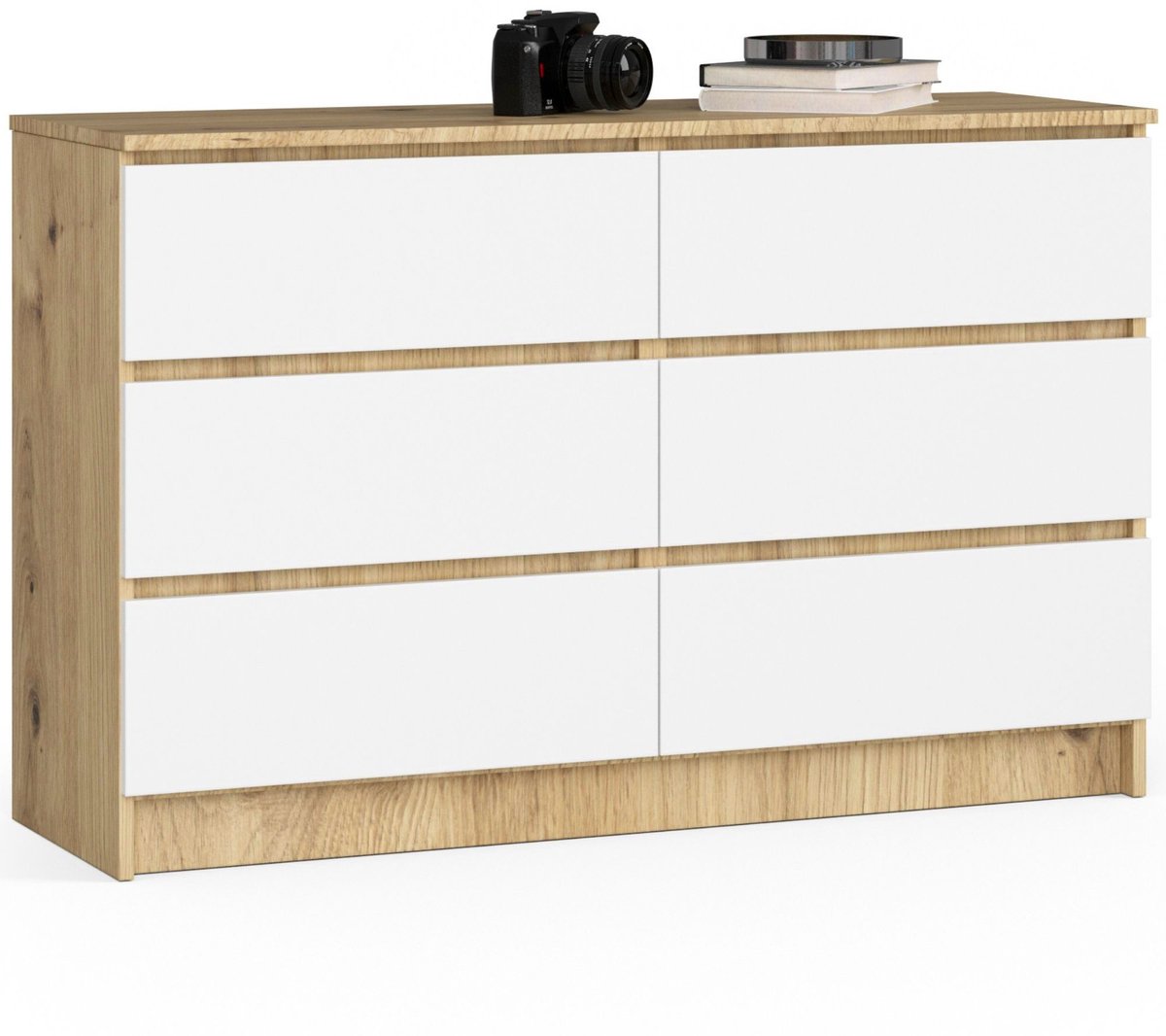 Ladekast K120 met 6 Lades / AKORD Furniture Factory / Artisan Eik - Wit / 120 x 77 x 40 cm