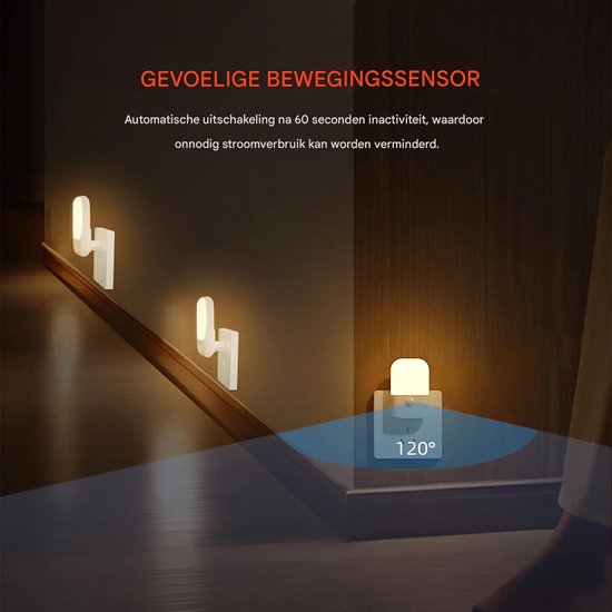 QTTVBTNA -Nachtlamp met Bewegingssensor voor Stopcontact, Instelbare Helderheid, Warm Wit Licht voor Slaapkamer, Trap en Kinderkamer (1 Stuks, Wit) van QTTVBTNA — afbeelding 4