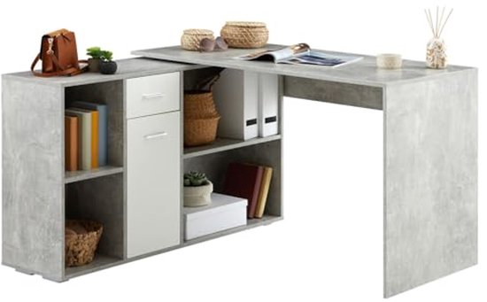 CARO-Möbel Hoekbureau Diego Bureautafel, werktafel met plank