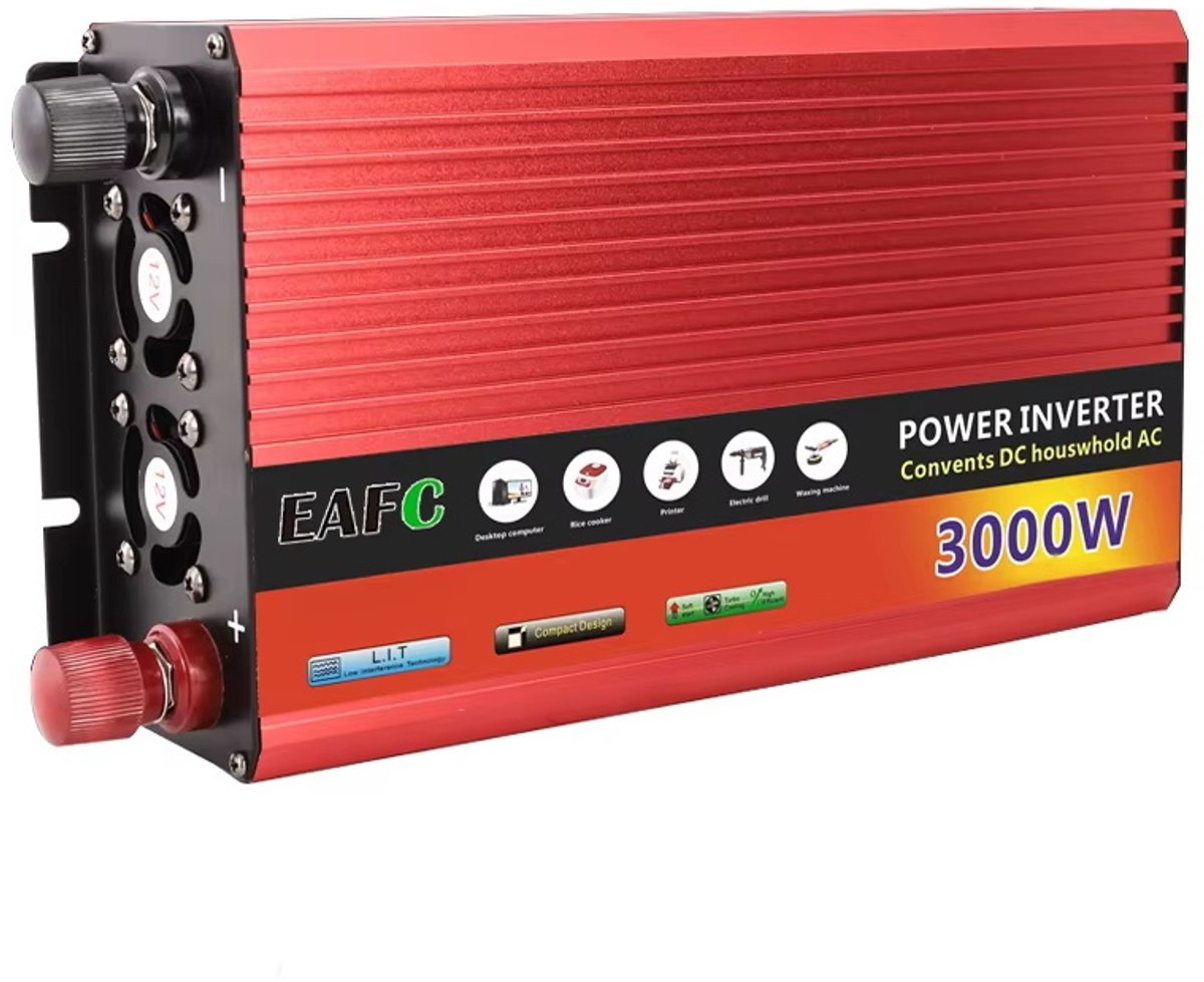 EAFC Spanningsomvormer 12V naar 220V - Zuivere Sinusomvormer 1500W/3000W - Auto-Omvormer DC naar AC met Stopcontacten en USB-Poorten - Stroomomvormer voor Auto, Caravan en Camper