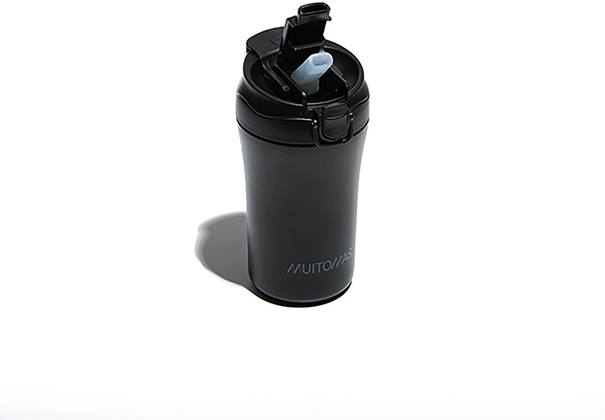 Muitomas Thermofles - Dubbel geïsoleerde voering -350ml – Vergrendeling op dop - 12 uur warm of 24 uur koude dranken – Zwart