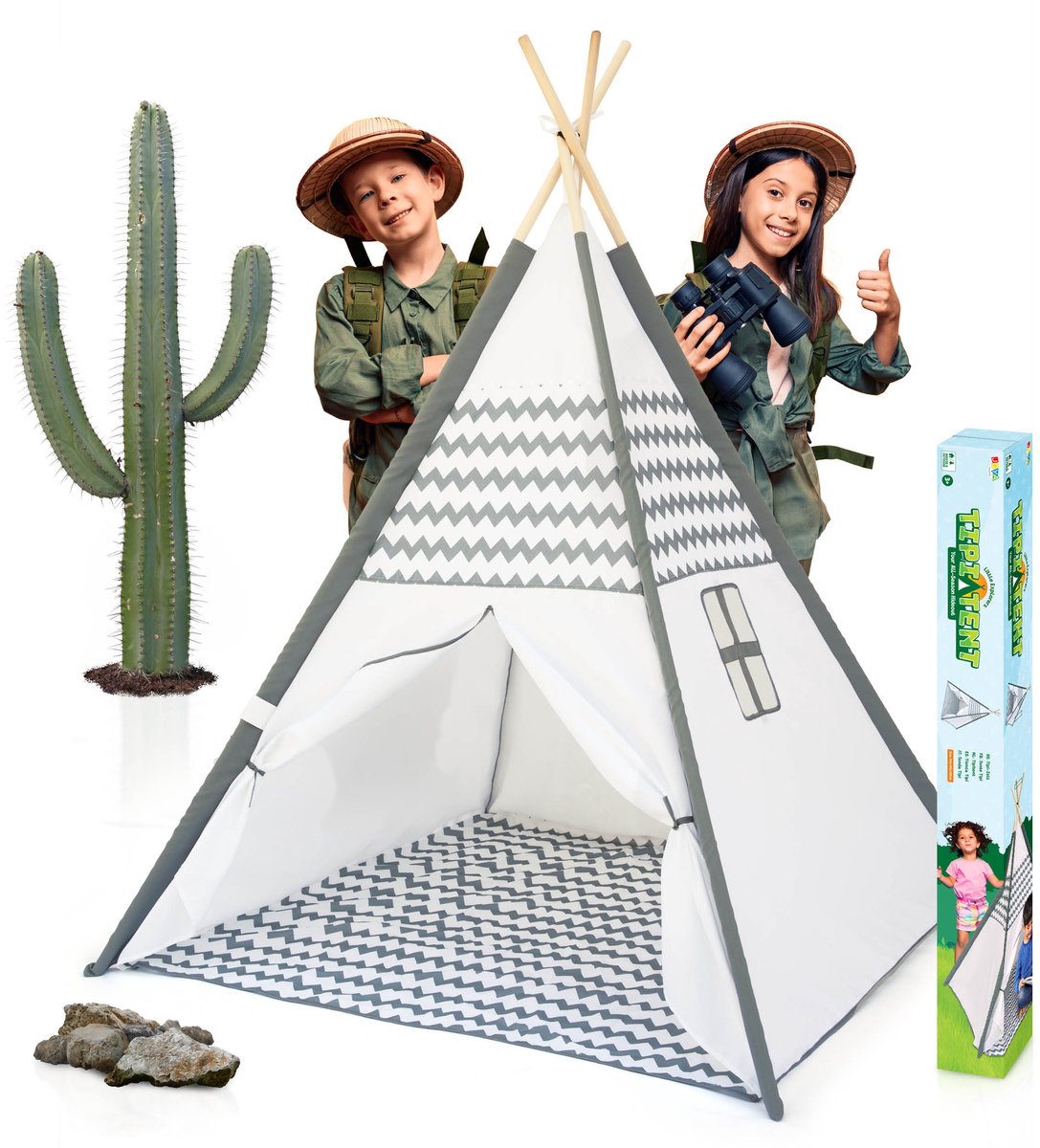 Tipi Tent Kinderen - Speeltent - Inclusief Vloermat - 120x120x160 cm - FSC Houten Stokken - Binnentent - Joya Creative