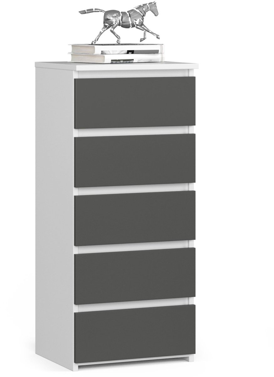 Ladekast CL5 met 5 Lades / AKORD Furniture Factory / Wit - Grafietgrijs / 40 x 92 x 35 cm
