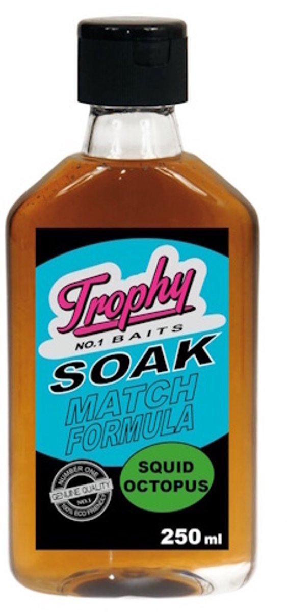 Trophy Baits Soak Liquid 250ML – verkrijgbaar in Krill, Squid Octopus en Scopex Maple Squid Octopus 250ML