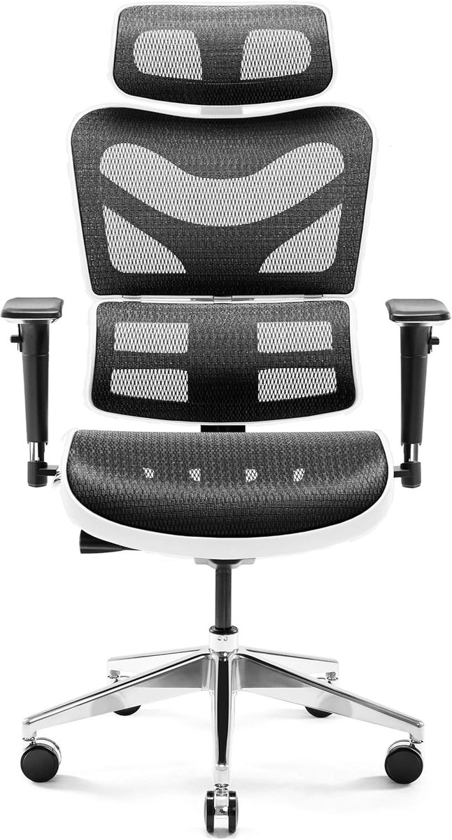 DIABLO CHAIRS - Bureaustoel V-COMMANDER - Ergonomische bureaustoel verstelbaar - Zwart / Wit