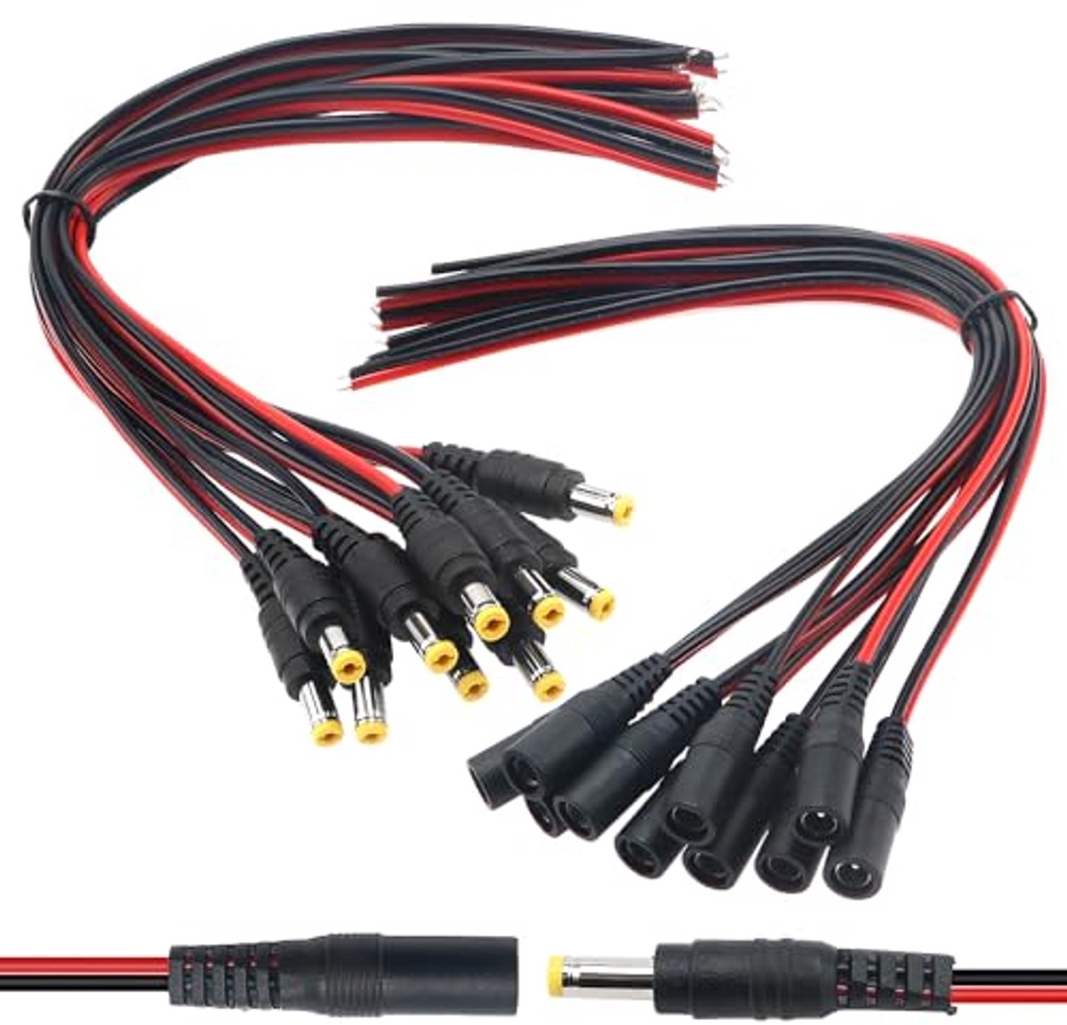 10 Pairs 5.5 x 2.1mm DC Power Pigtail Adapter voor CCTV