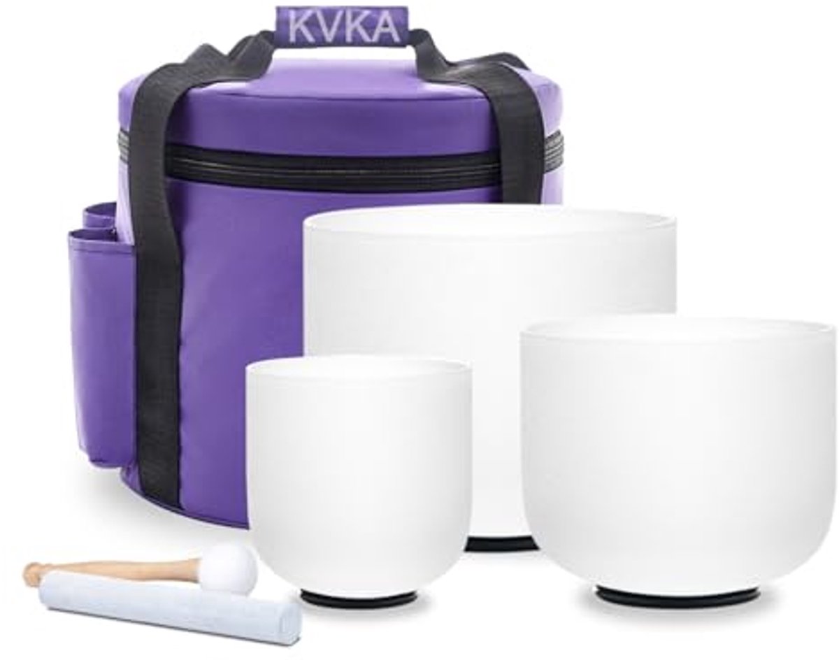 Kristallen Klankschalen 15.2 cm A+ 20 cm F + 25.5 cm C 432 Hz voor Yoga en Meditatie