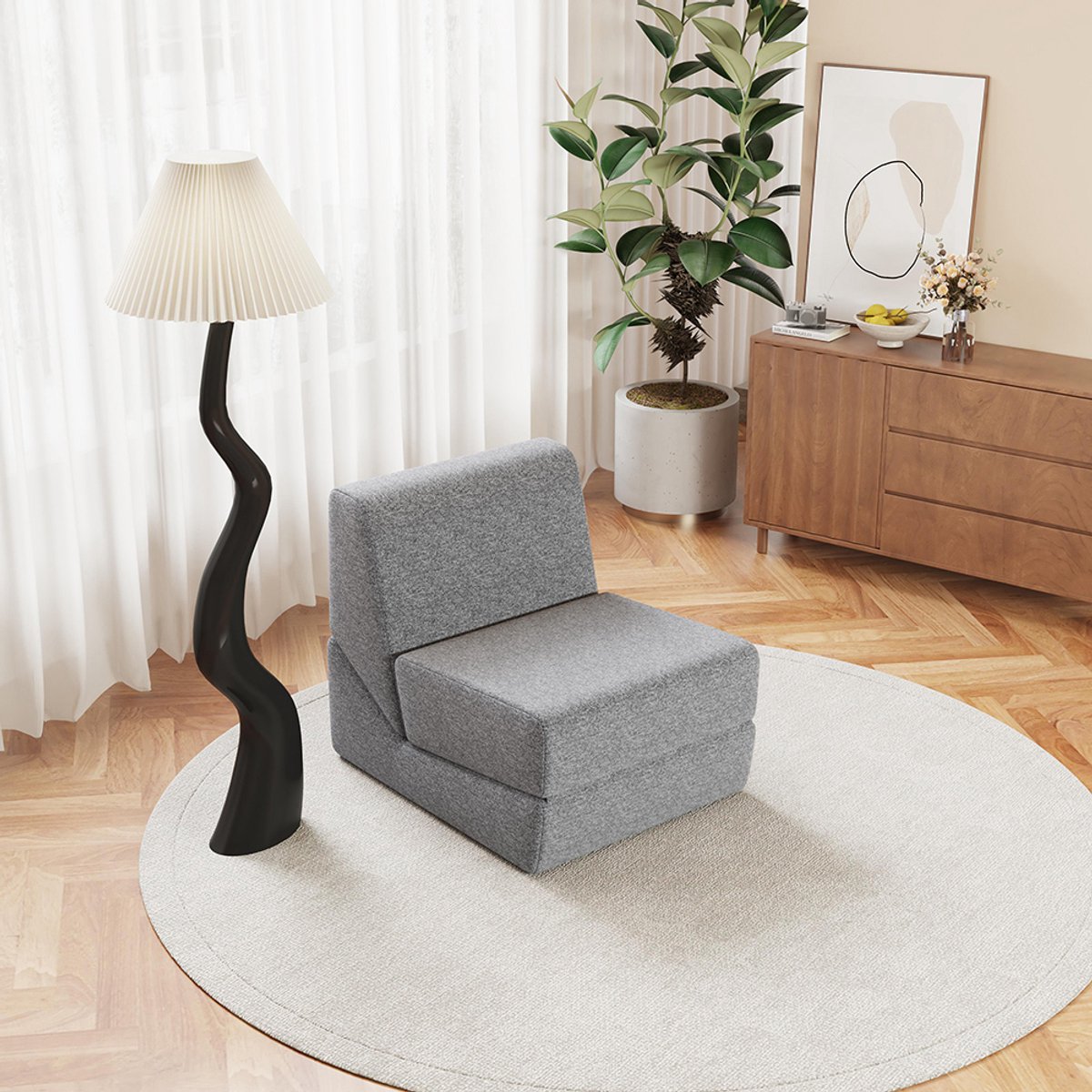 Pugsdrly Kleine slaapbank voor volwassenen, opvouwbare slaapbank, chaise longue, opvouwbare vloerbank van schuimrubber, mini-loungebank met opvouwbaar drievoudig matras, grijs