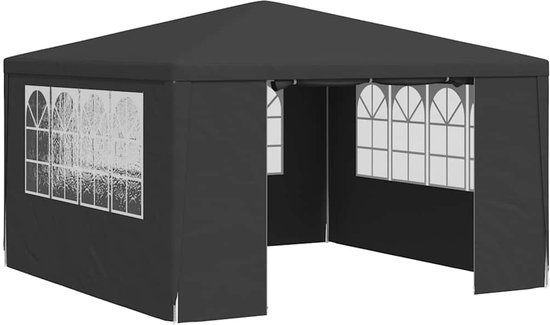 Partytent opvouwbaar - Paviljoen - 4x4m - Easy up - Waterdicht - met Zijwanden - Weerbestendig - Antraciet