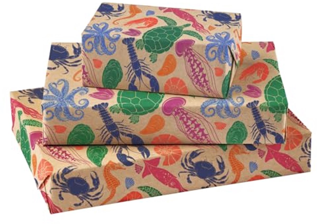 Kraft Inpakpapier - Mini Rol - Oceaan Thema - Perfect voor Verjaardag, Feest en Baby Shower