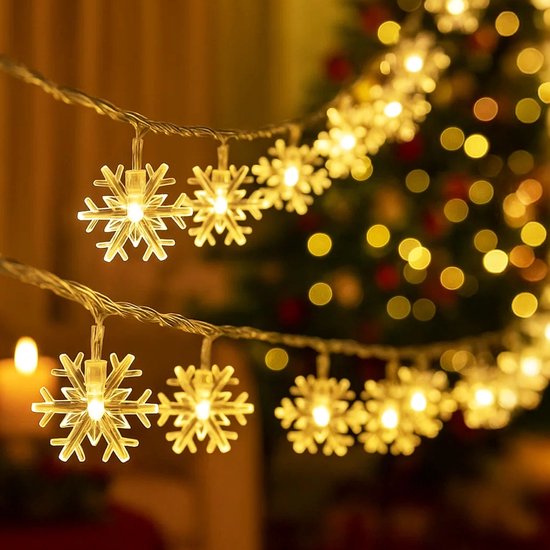 The Life Style Goods - Flocons de neige LED - 1,5 m - 10 étoiles - Éclairage de Noël pour l'intérieur et l'extérieur - Décoration de Décorations de Noël - Guirlandes lumineuses - Wit chaud