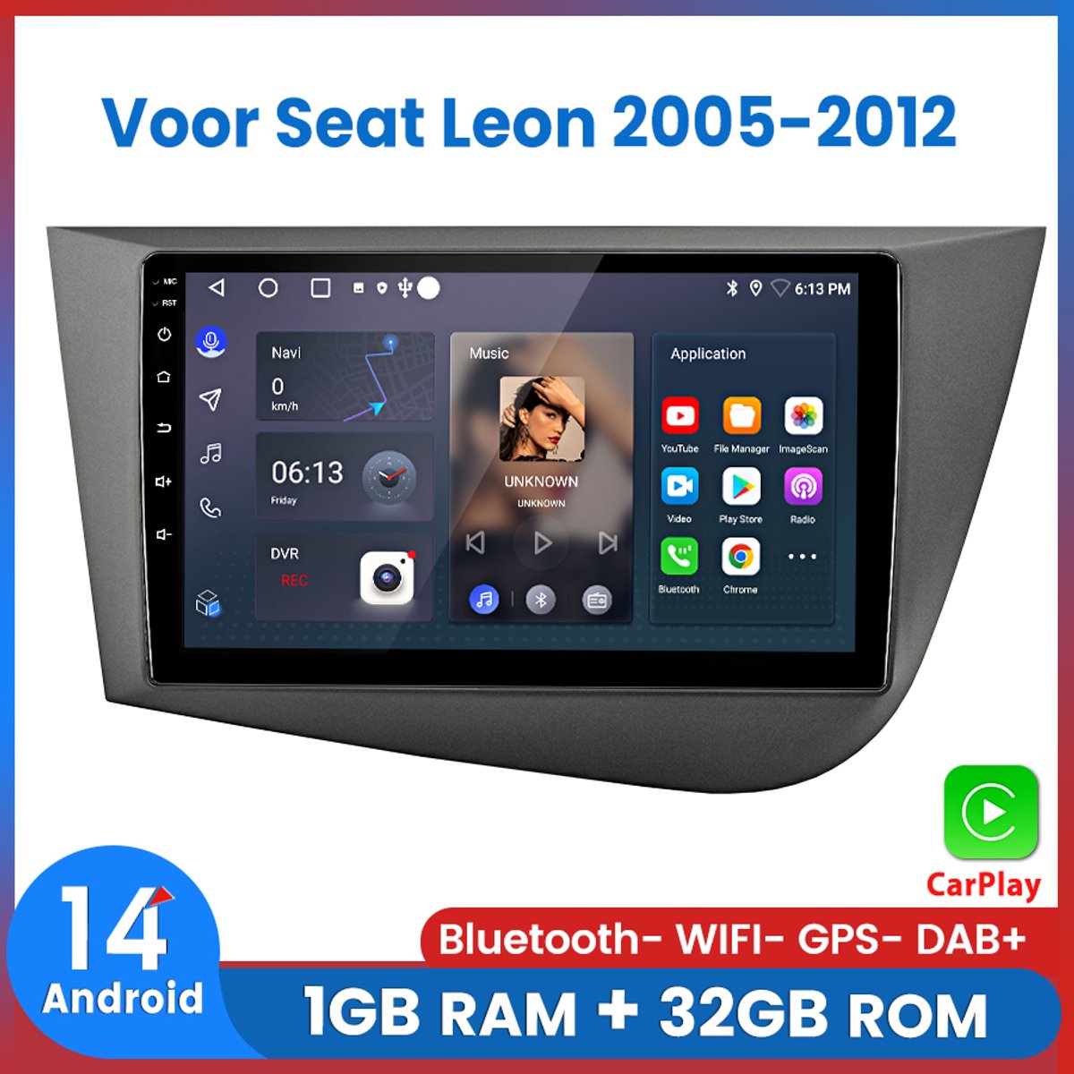 Awesafe 9 Inch Autoradio - Geschikt Voor Seat Leon 2005 t/m 2012 - Draadloos Apple CarPlay Android Auto - Ram 1GB+ Rom 32GB - Autoradio met navigatie GPS - Radio Scherm - 2005 2006 2007 2008 2009 2010 2011 2012