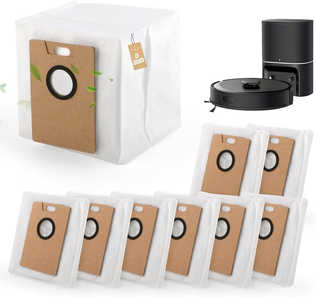 RongZy 8-pack Stofzakken voor Tapo RV30 Max Plus Stofzuiger Vervangende Stofzak Compatibel met Tapo RV20 Max Plus RVA202 Stofzak Vervangende Accessoires voor de Stofzuiger