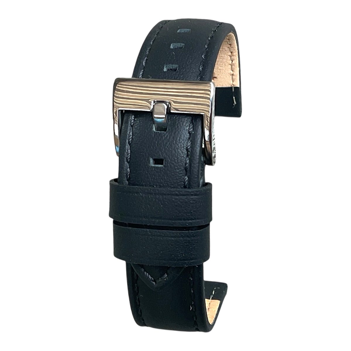 Horlogeband-Horlogebandje 20 mm-Echt leer-Zwart-Opgevuld-Recht-Zacht Leer-20mm