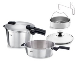 Snelkookset - met stoominzet - 4L+8L - Fissler - Vitaquick Premium - snelkookpan - met glasdeksel - driepoot