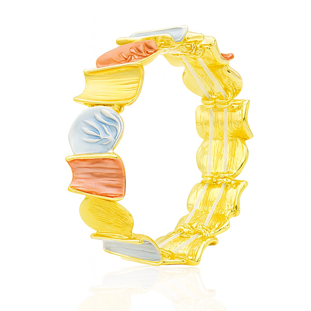 Milieuvriendelijk Geel Gouden Armband met Geluksboom en Rood-Blauw Kleurige Geometrische Vormen