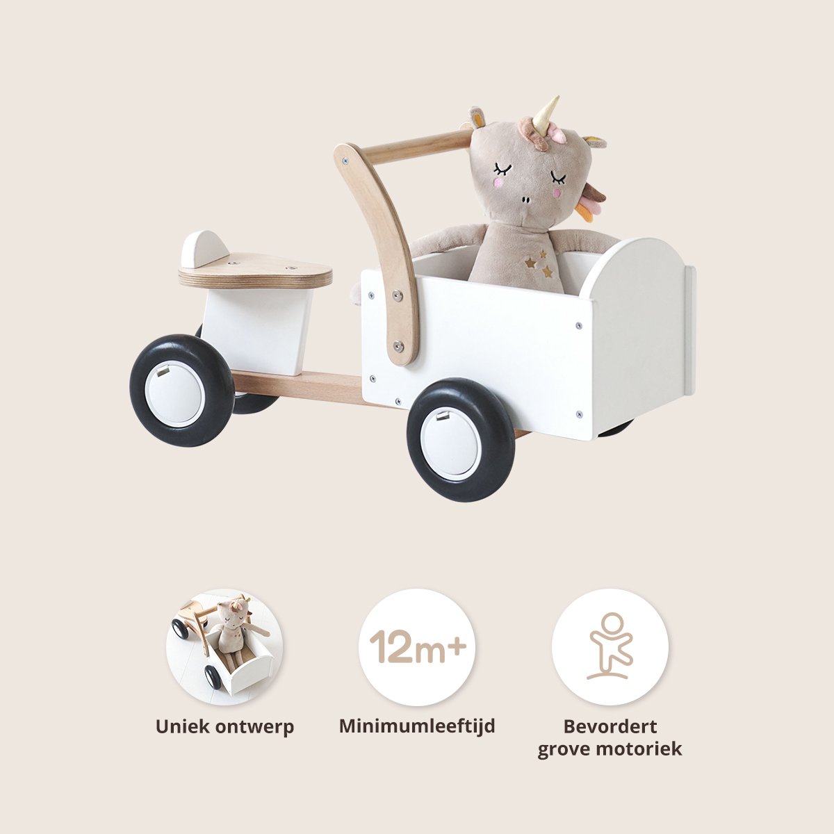Petite Amélie ® Loopfiets - Loopbakfiets - Kinderfiets - Houten - Vanaf 1 jaar - Stimuleert motoriek & balans - Wit thumbnail 6