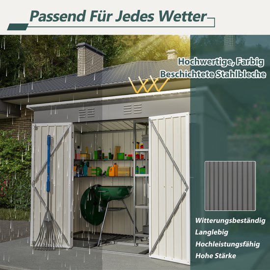 Abri de jardin en métal Pugsdrly 8x4 FT avec fondations métalliques (sans plancher), abri de jardin résistant aux intempéries pour une utilisation en extérieur, jardin, terrasse, gris