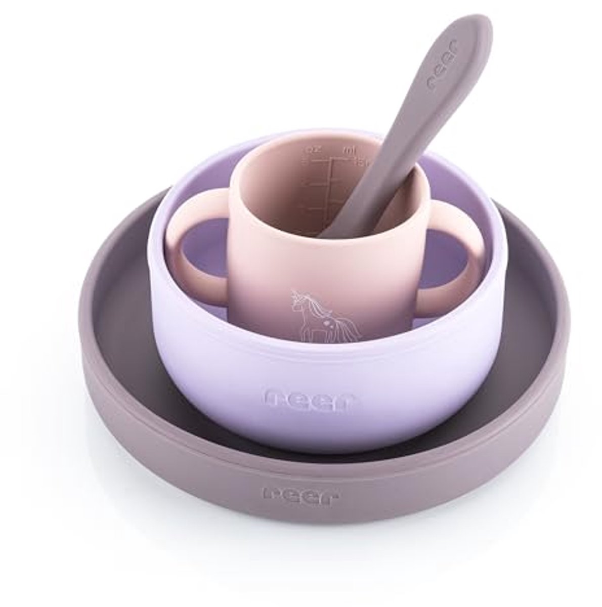 Image of 4-delige Siliconen Kinderservies Set - Borden, Kom, Bekers en Lepel - Vaatwasmachinebestendig en Voedselveilig