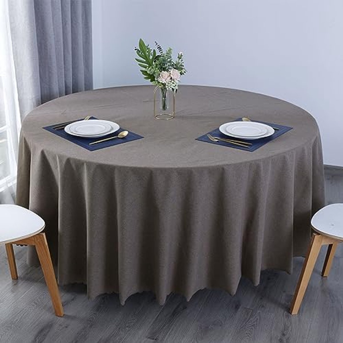 Vuilafstotend Rond Tafelkleed voor Keuken en Eetkamer - Diameter 160 cm - Donkerbruin