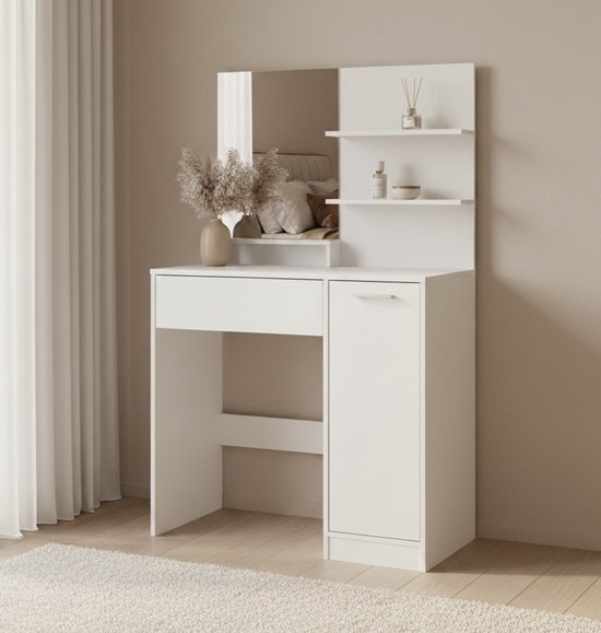 MIRA Home - Coiffeuse - Table de Maquillage - Wit - Aggloméré - 80x40x132cm