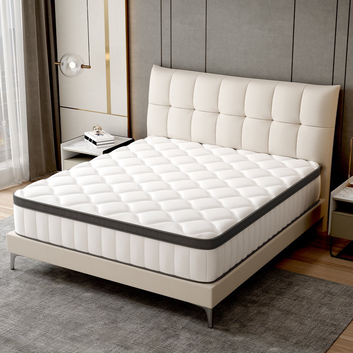Hiaonyx matras 90 x 200 cm-Latex pocketvering-Anti-Allergische-met 9-laags composietstructuur-7 zones-Wit Zwart