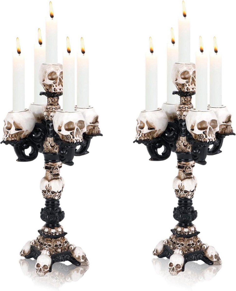 Thuys – Kandelaar Zwart Halloween – 3 Armige Kandelaar – Gotisch Schedel Ontwerp – Vintage Tafel Decoratie
