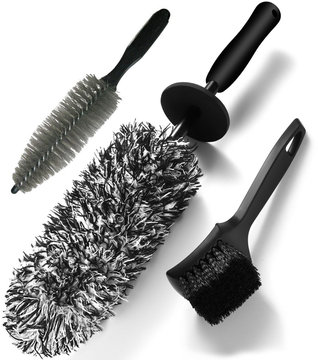 Namajunas - Autowasborstels - Velgenborstel - Velgenreinigers - Wheel brush - Tire brush - 3-delige Autopoetsset - Velgenborstel Microvezel - Verontreinigingen van uw banden verwijderen - Geschikt voor auto's en motoren - Zwart