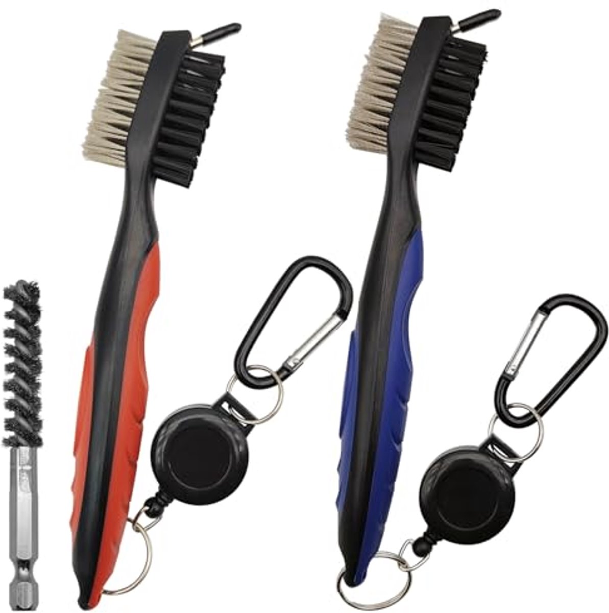 Ergonomische Golfclub Reinigingsborstel Set met Intrekbare Clip - 2 Stuks en Hoofd Hoselborstel