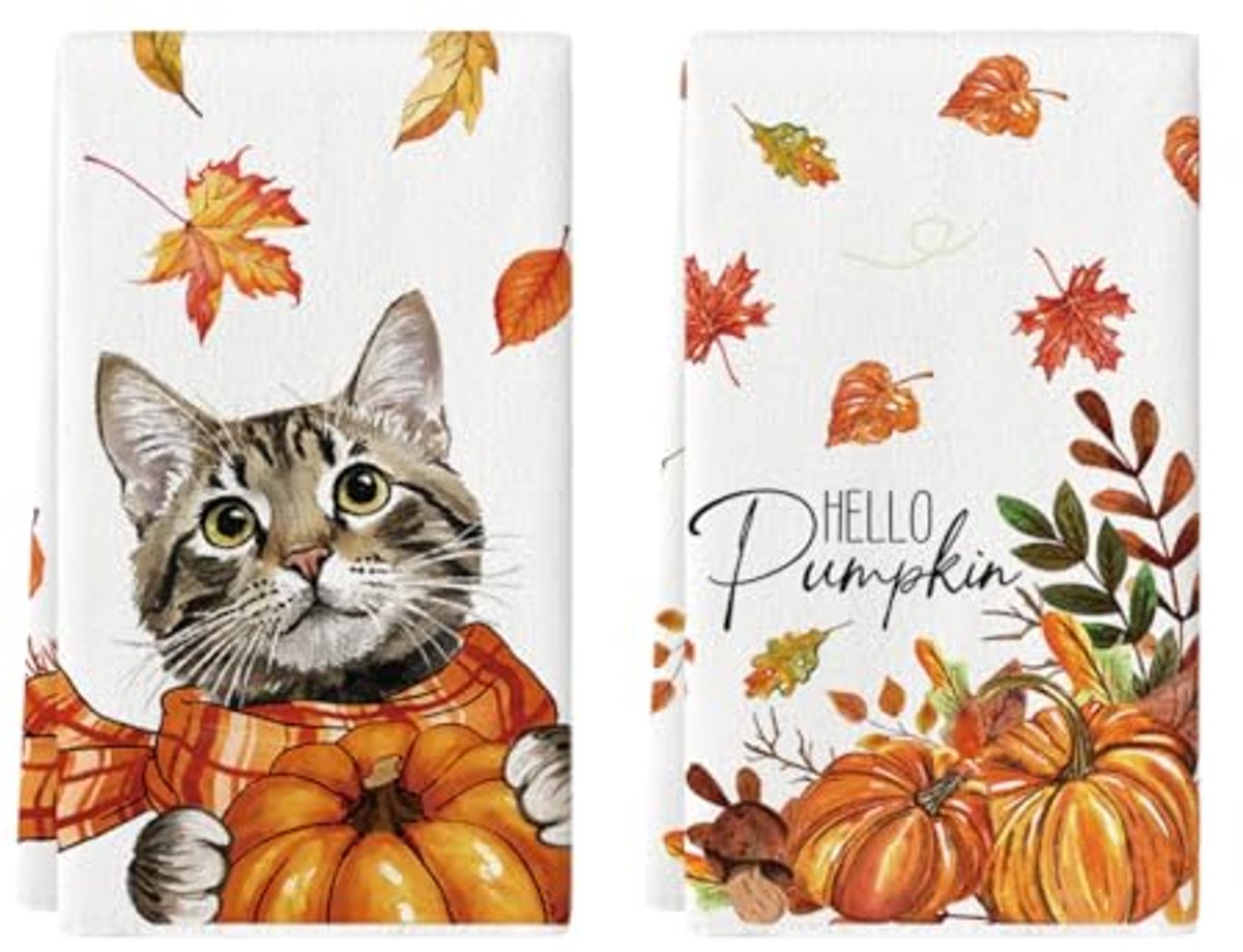 Herfst Keukendoeken Set van 2 - 42 x 65 cm met Esdoornbladeren en Pompoenen
