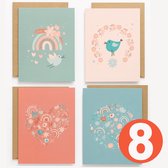 Wenskaarten 8 stuks + Enveloppen Blanco - 8 stuks - Dubbele Wenskaart + envelop - Ansichtkaarten - Verjaardagskaarten - Set wenskaarten zonder tekst