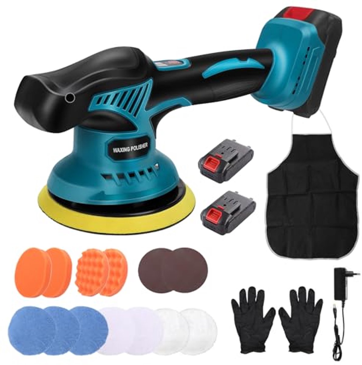 Accu polijstmachine 21V - Excentrische polijstmachine met 2 accu's en 8 snelheden voor perfect polijsten