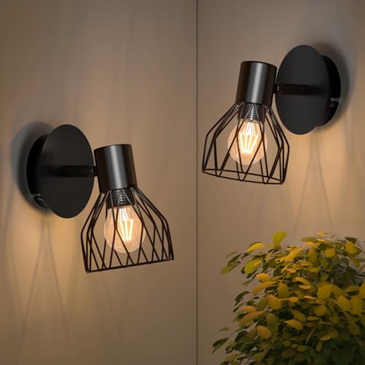 Industriële Wandlampen voor Binnen - Zwarte Wandlampen met Rotatie - E14 Verlichting - 2 Stuks