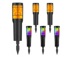 VibeXpert - Set van 4 Solar Tuinlampen met Vlam Effect en RGB - LED Tuinverlichting op Zonne-energie - Sfeerverlichting Buiten voor Tuin of pad