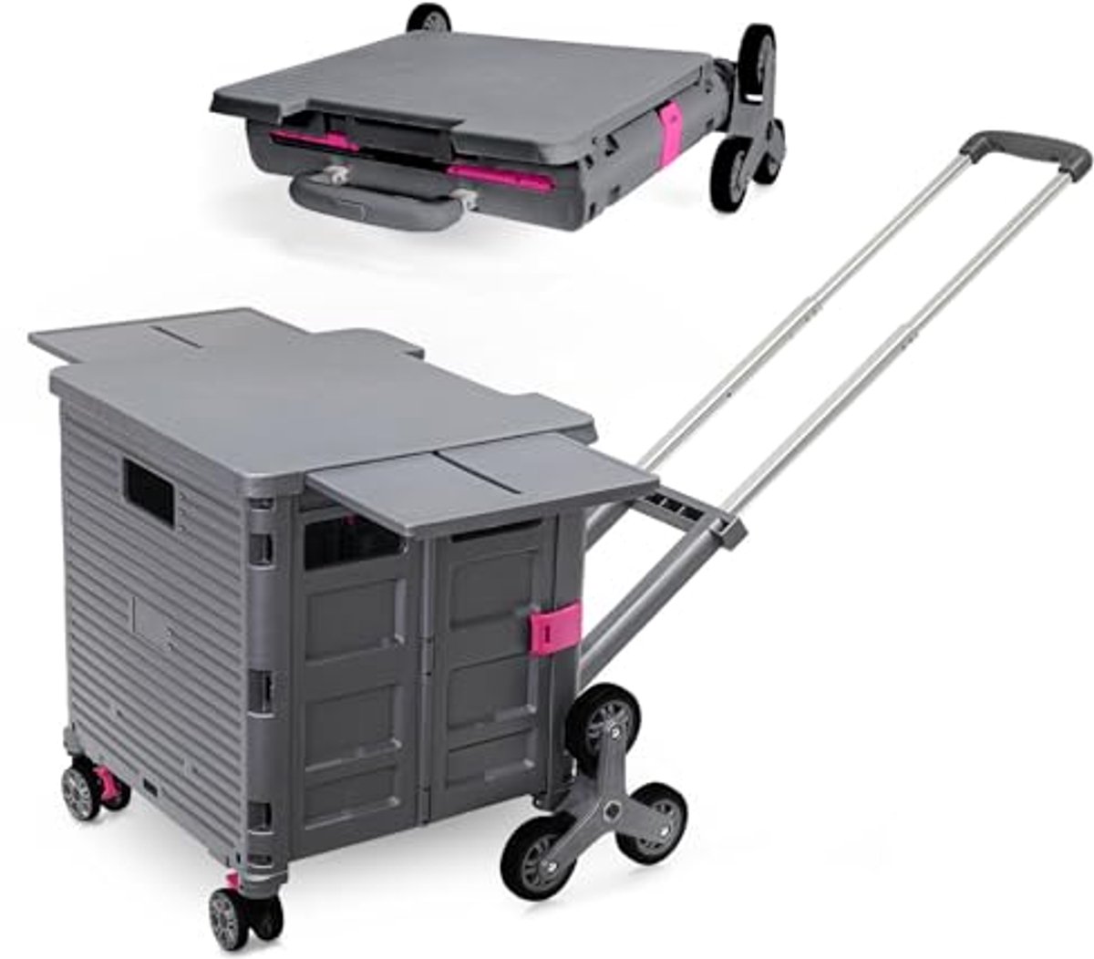 Inklapbare Winkelwagen met Traploopwielen en Magnetisch Deksel - Draagbare Rolcontainer tot 80kg